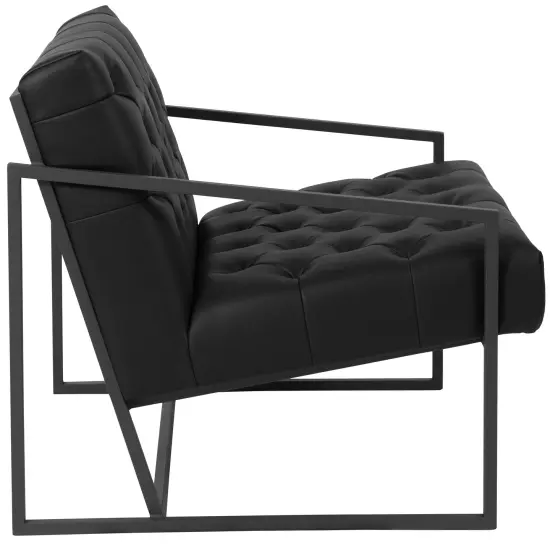 Merrick Lane Vienna Modern Lounge Chair With Tufted Seating And Metal Frame Black {4}