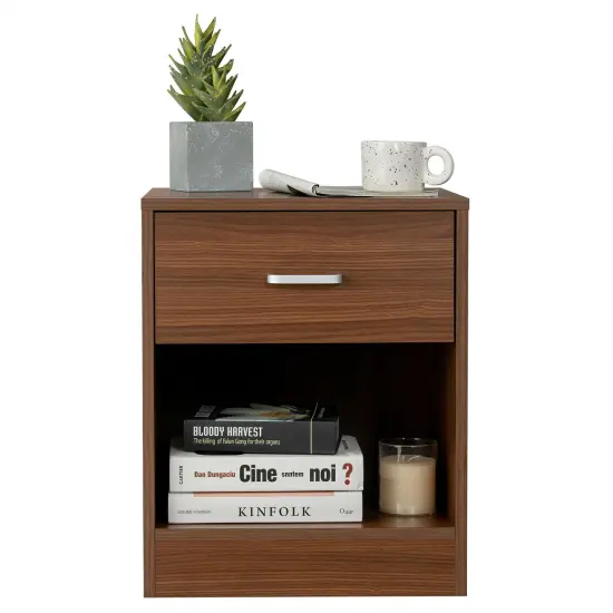 Modern Nightstand with Storage Drawer and Cabinet Perfect for Any Space Brown {5}