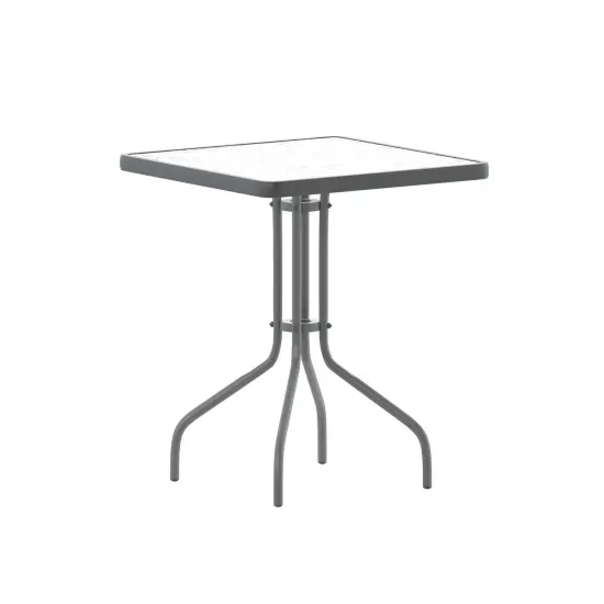 Emma and Oliver 23.5" Square Tempered Glass Metal Table with Smooth Ripple Design Top Clear/Silver {1}
