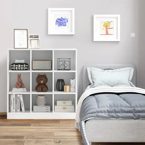 Modern 9-Cube Bookcase with 2 Anti-Tipping Kits for Books Toys Ornaments-White {5}