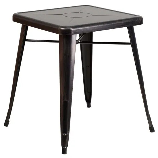 Merrick Lane Benson 23.75" Square Metal Dining Table for Indoor and Outdoor Use Black-Antique Gold {2}