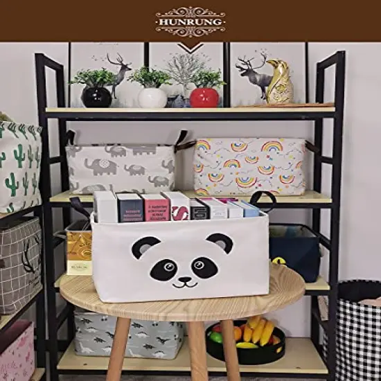 HUNRUNG Rectangle Storage Basket Cute Canvas Organizer Bin for Pet/Children Toys, Books, Clothes Perfect for Rooms/Playroom/Shelves (Panada) {2}