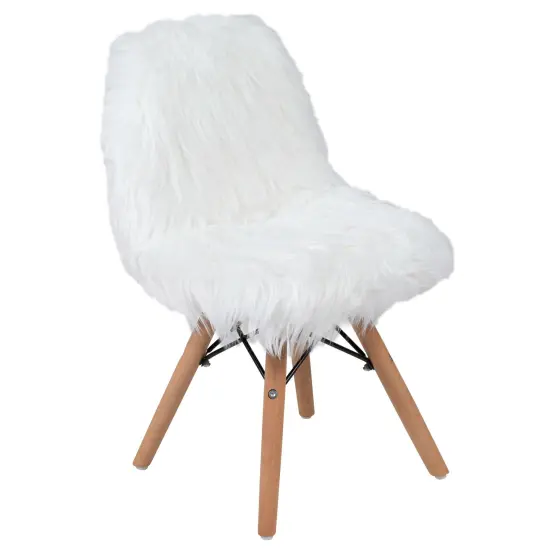 Emma and Oliver Kids Shaggy Dog Accent Chair - Desk Chair - Playroom Chair White {1}