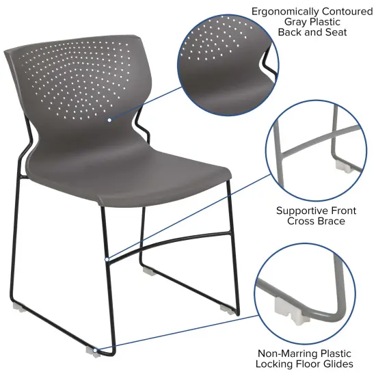 Emma and Oliver Home and Office Stack Chair with Lumbar Support and Metal Frame - Guest Chair Gray {2}