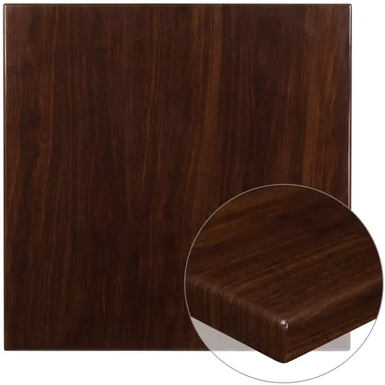 Emma and Oliver 36" Square High-Gloss Resin Table Top with 2" Thick Drop-Lip Mahogany {4}