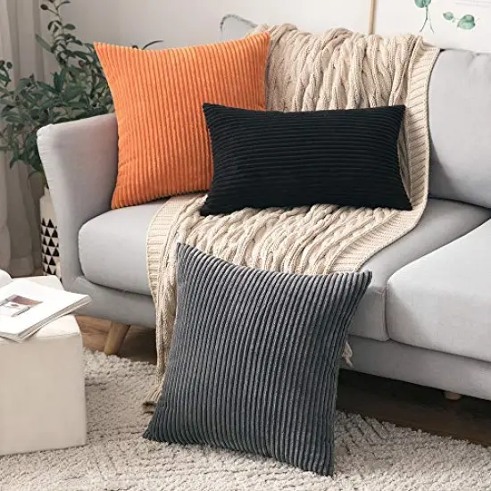 MIULEE Pack of 2 Fall Orange Pillow Covers 16x16 Inch Soft Boho Striped Corduroy Throw Pillow Covers Set Decorative Square Cushion Cases Pillowcases for Sofa Bedroom Couch {4}