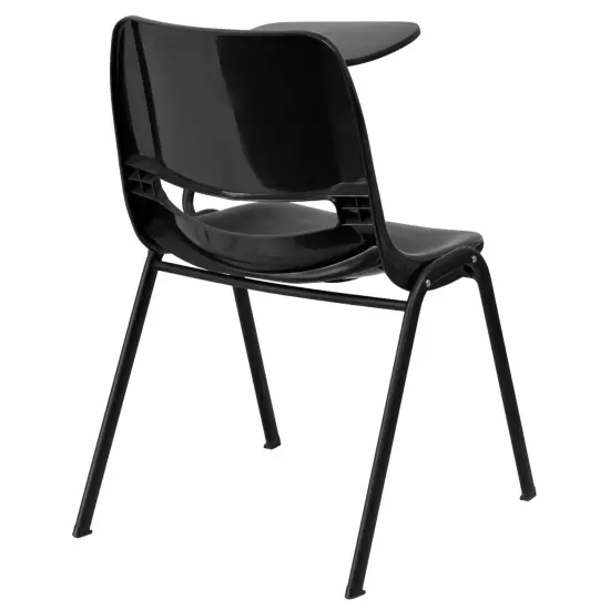 Emma and Oliver Ergonomic Shell Chair with Left Handed Flip-Up Tablet - Tablet Arm Desk Black {5}