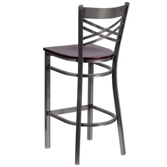 Emma and Oliver Clear Coated "X" Back Metal Restaurant Dining Barstool Mahogany/ClearCoated {3}