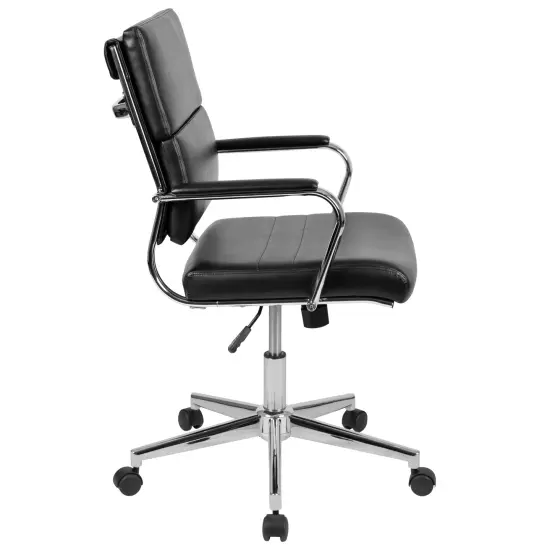 Merrick Lane McEntyre Ergonomic Swivel Office Chair Panel Style Mid-Back Computer Desk Chair with Padded Metal Arms & Base White {10}