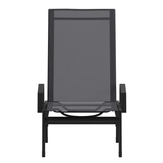 Emma and Oliver Braelin Textilene Adjustable 5 Position Patio Chaise Lounge with Armrests and Metal Frame Black/Black {3}