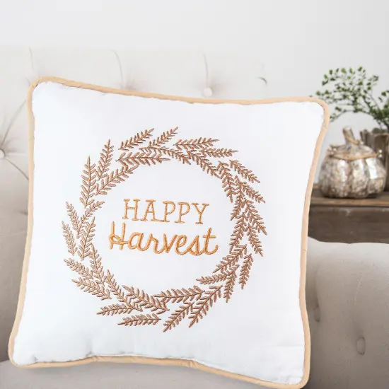 Happy Harvest Embroidered Fall Small/Petite Accent Pillow, 10" x 10" {5}