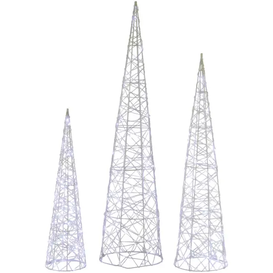 Northlight LED Lighted Twinkle Outdoor Christmas Cone Trees - 39.5" - Silver - Set of 3 White {1}