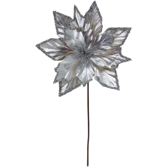 Northlight 24" Metallic Silver Poinsettia Christmas Stem Spray {1}