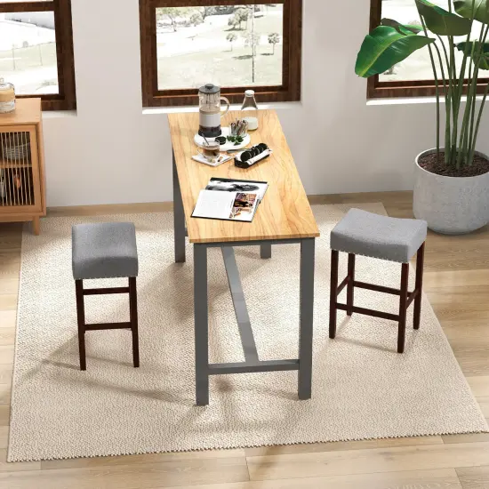 24 Inch Set of 2 Bar Stool with Curved Seat Cushions and Nail Head Trim Grey {2}