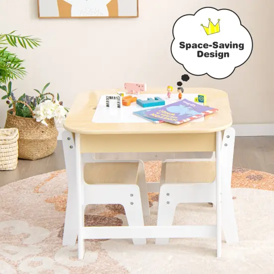 Kid's Table and Chairs Set with Double-sized Tabletop-Natural {6}