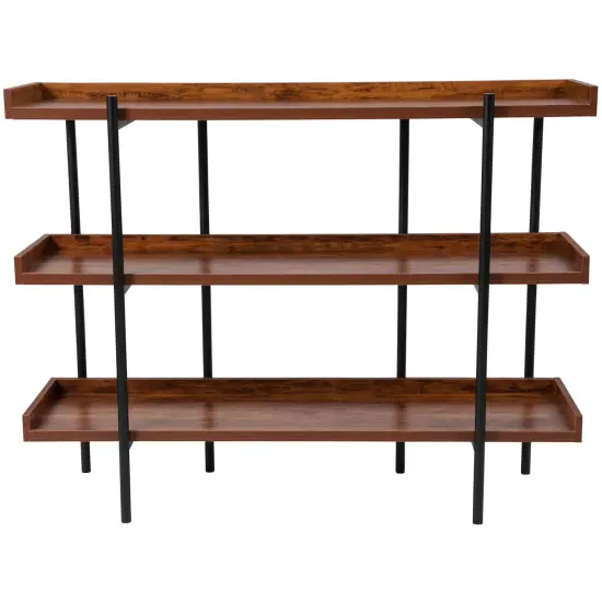 Merrick Lane Madison Industrial Style 3 Tiered Shelving Unit With Metal Frame and Raised Border - 35"H Rustic {3}