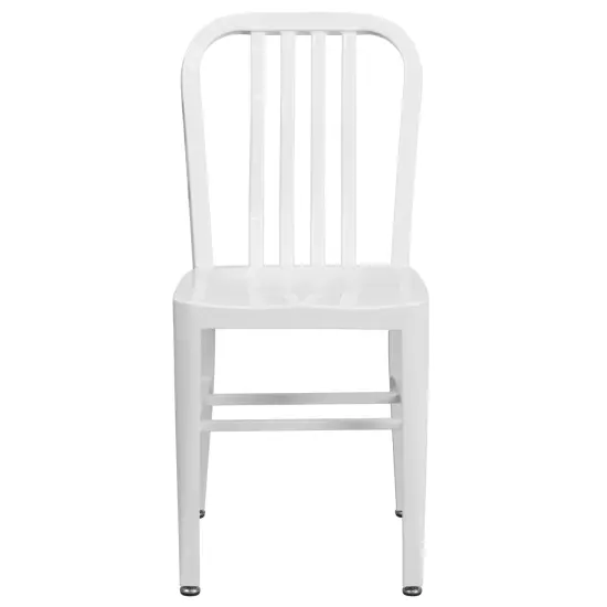 Merrick Lane Santorini 18 Inch Galvanized Steel Indoor/Outdoor Dining Chair with Slatted Back And Powder Coated Finish White {3}