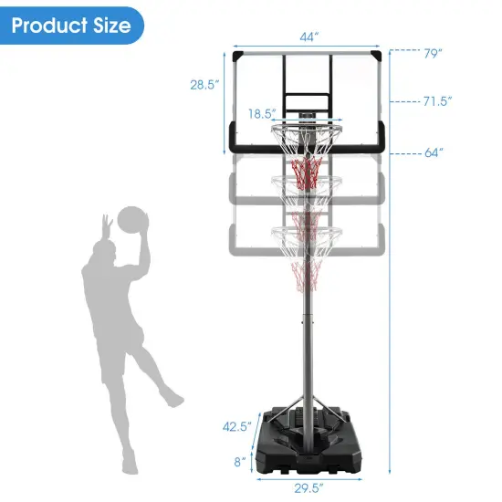 Basketball Hoop with 5.4-6.6FT Adjustable Height and 50" Backboard-Black {5}