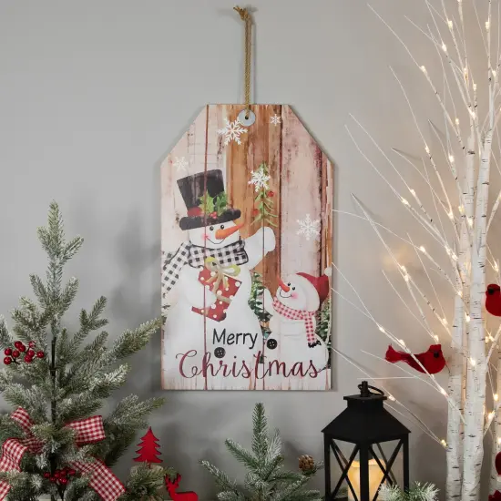 Northlight 19.5" Snowmen Merry Christmas Tag Wall Sign Beige {4}