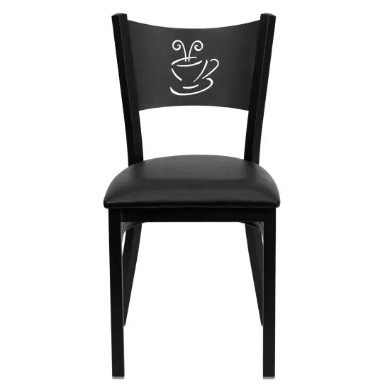 Emma and Oliver 2 Pack Coffee Back Metal Restaurant Chair BlackVYL/BlackMetal {2}