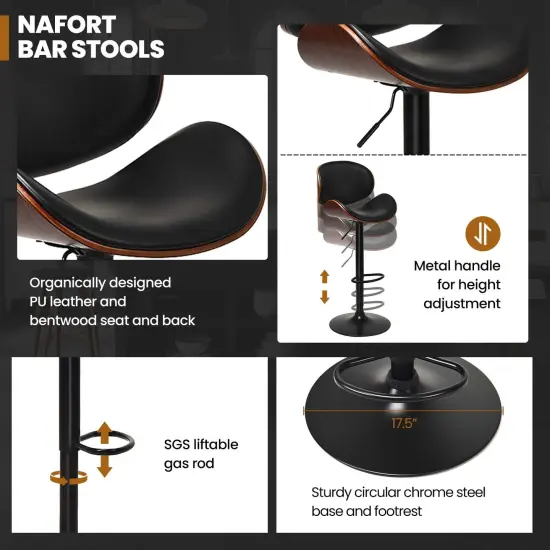 Set of 2 Adjustable Swivel PU Leather Bar Stools with Iron Base and Curved Footrest {4}