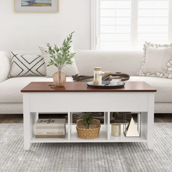 Lift Top Coffee Table with Hidden Storage Compartment White {3}