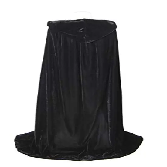 Long Hooded Cloak Velvet Cape Witch Costume Halloween Costumes for Women Men (Black, Large) {6}