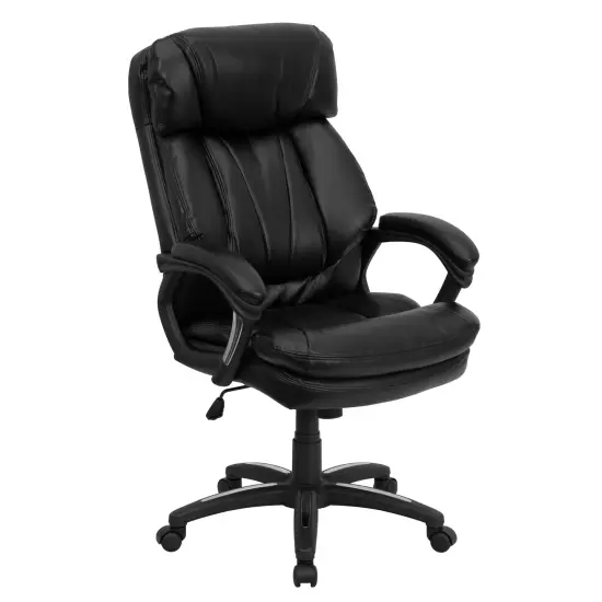 Emma and Oliver High Back Leather Executive Swivel Ergonomic Office Chair with Plush Headrest, Extensive Padding and Arms Black {1}