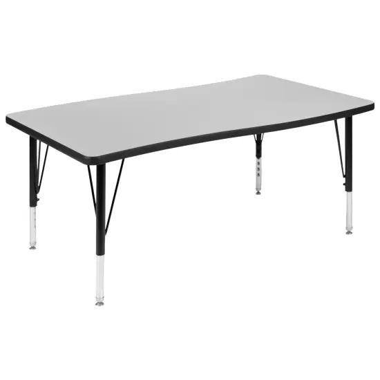 Emma and Oliver 28"W x 47.5"L Rectangle Wave Flexible Collaborative Kids Adjustable Activity Table Grey {2}