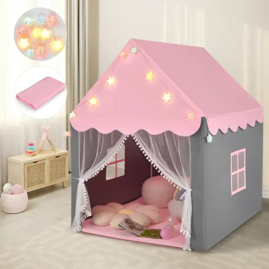 Kids Playhouse Tent with Star Lights and Mat Perfect for Birthday Gift Pink {2}