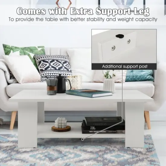 Large 36 Inch 2-tier Wooden Modern Coffee Table with Storage Shelf {2}