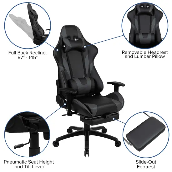 Emma and Oliver Gaming Desk & Chair Set - Cup Holder, Headphone Hook, and Monitor Stand Gray {2}