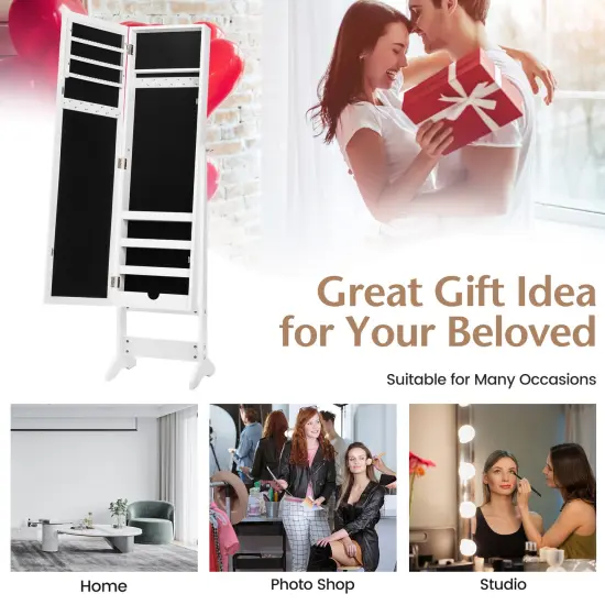 Full Length Mirrored Standing Jewelry Cabinet Storage Box White {5}