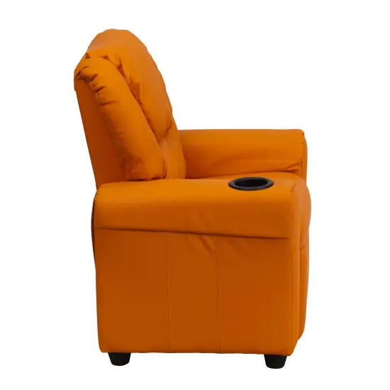 Emma and Oliver Contemporary Kids Recliner with Cup Holder and Headrest Orange Vinyl {4}