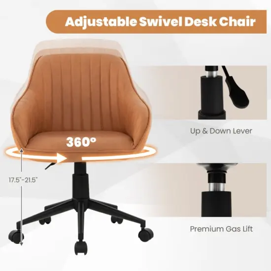 Modern Home Office Chair with Curved Backrest and Comfortable Armrests-Brown {4}