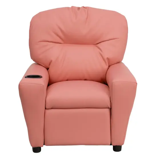 Emma and Oliver Contemporary Kids Recliner with Cup Holder Pink Vinyl {2}