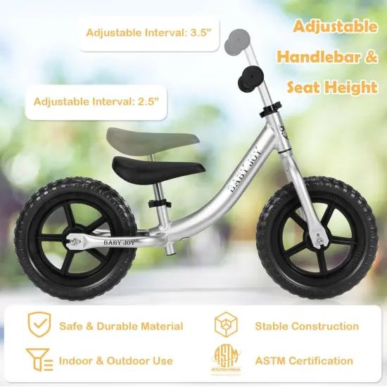 Aluminum Adjustable No Pedal Balance Bike for Kids-Black {5}