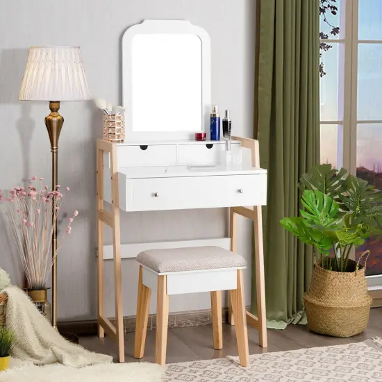 Makeup Vanity Table Dressing table and Cushioned Stool Set {2}