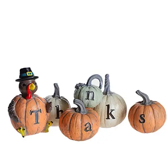 Thanksgiving Decorations Hand-Painted Turkey Pumpkin with Engraved Thanks, Set of 6 Tabletop Fall Autumn Decor for Living Room Bedroom Kitchen Thanksgiving Harvest Day {6}
