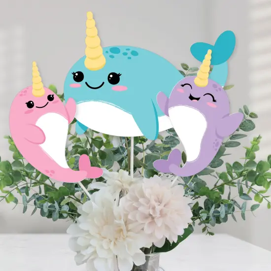 Big Dot of Happiness Narwhal Girl - Under The Sea Baby Shower or Birthday Party Centerpiece Sticks - Table Toppers - Set of 15 {1}