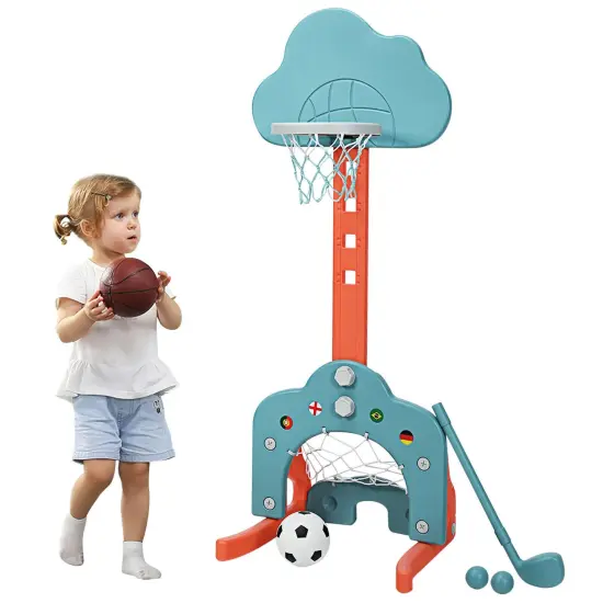 3-in-1 Kids Basketball Hoop Set with Balls Perfect for Indoor-Outdoor Use Blue {7}
