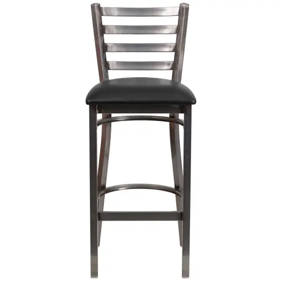 Emma and Oliver Clear Coated Ladder Back Metal Restaurant Dining Barstool BlackVinyl/ClearCoat {5}