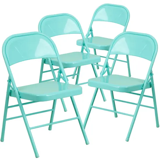 Emma and Oliver 4 Pack Colorful Metal Folding Chair Teen and Event Seating Twisted Citron {6}