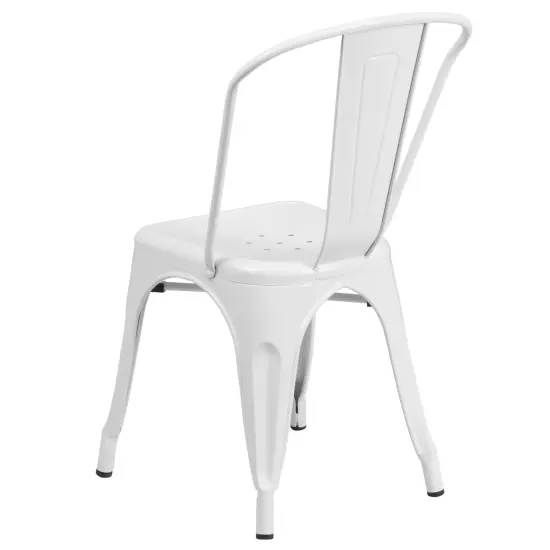 Emma and Oliver Commercial Grade 4 Pack Metal Indoor-Outdoor Stackable Chair White {3}