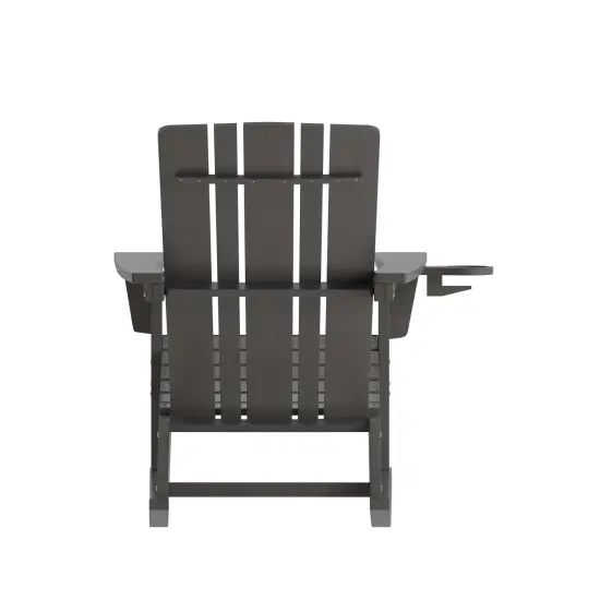 Merrick Lane Ridley HDPE Adirondack Chair with Cup Holder and Pull Out Ottoman, All-Weather HDPE Indoor/Outdoor Chair Gray {4}