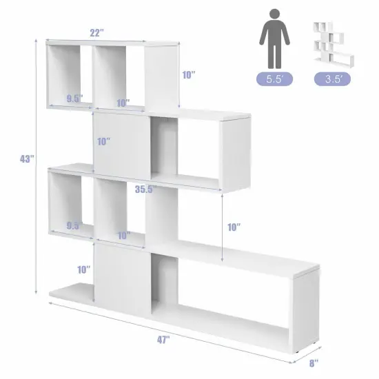 Engineered Wood Ladder Bookshelf, 5-Tier Display Rack White {4}