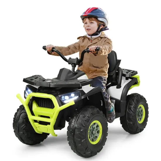 12 V Kids Electric Four Wheeler with 2 Powerful Drive Motors and Wear-Resistant Wheels Lights-White {6}
