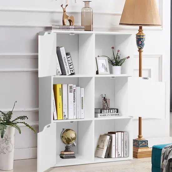 Costway 6 Cube Bookcase Cabinet Wood Bookcase Storage Shelves Room Divider Organization {5}