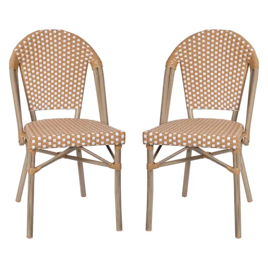 Merrick Lane Celia Indoor/Outdoor Stacking Bistro Chair with Aluminum Frame Nat&White/LightNat {2}