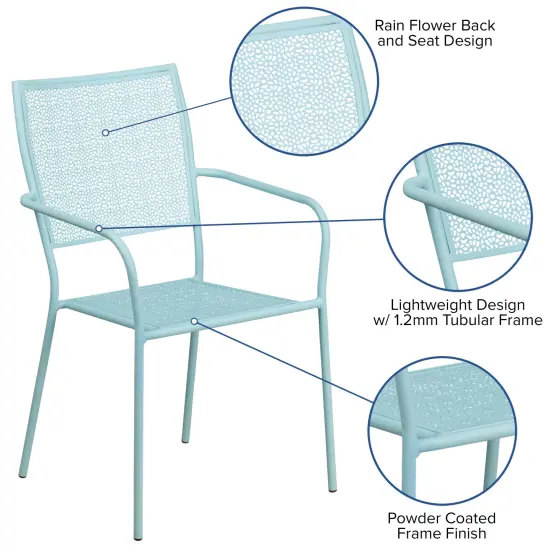 Emma and Oliver Commercial Grade Colorful Metal Patio Arm Chair with Square Back Black {7}
